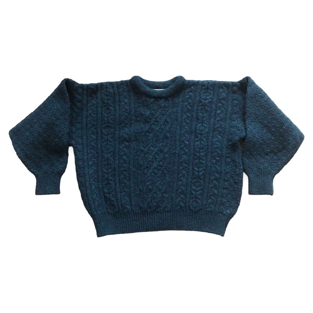 Country Collection Ireland Merino Wool Cable Knit Sweater Green Purple Large